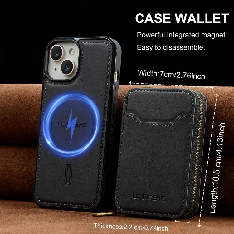 For iPhone 14 Plus LC.IMEEKE L6 Series Zipper Card Bag MagSafe Magnetic Phone Case