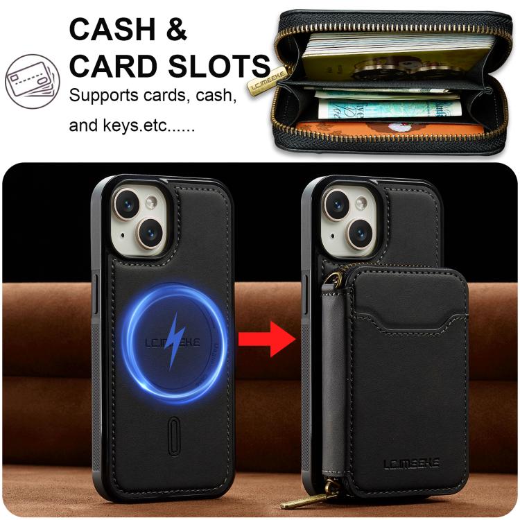 For iPhone 14 Plus LC.IMEEKE L6 Series Zipper Card Bag MagSafe Magnetic Phone Case