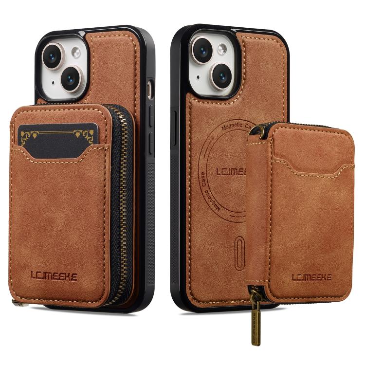 For iPhone 14 Plus LC.IMEEKE L6 Series Zipper Card Bag MagSafe Magnetic Phone Case