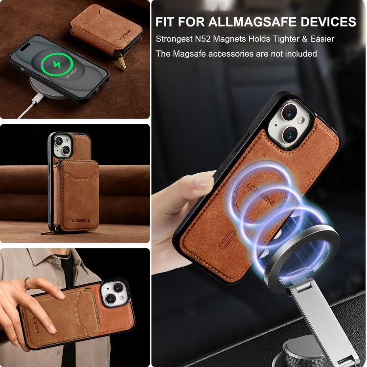 For iPhone 14 Plus LC.IMEEKE L6 Series Zipper Card Bag MagSafe Magnetic Phone Case