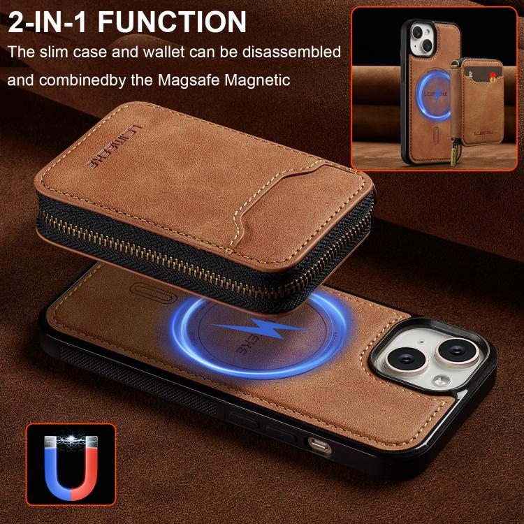 For iPhone 14 Plus LC.IMEEKE L6 Series Zipper Card Bag MagSafe Magnetic Phone Case