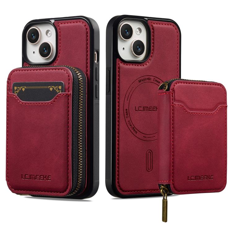 For iPhone 14 Plus LC.IMEEKE L6 Series Zipper Card Bag MagSafe Magnetic Phone Case