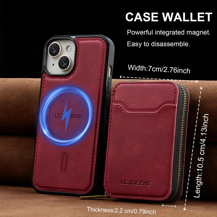 For iPhone 14 Plus LC.IMEEKE L6 Series Zipper Card Bag MagSafe Magnetic Phone Case