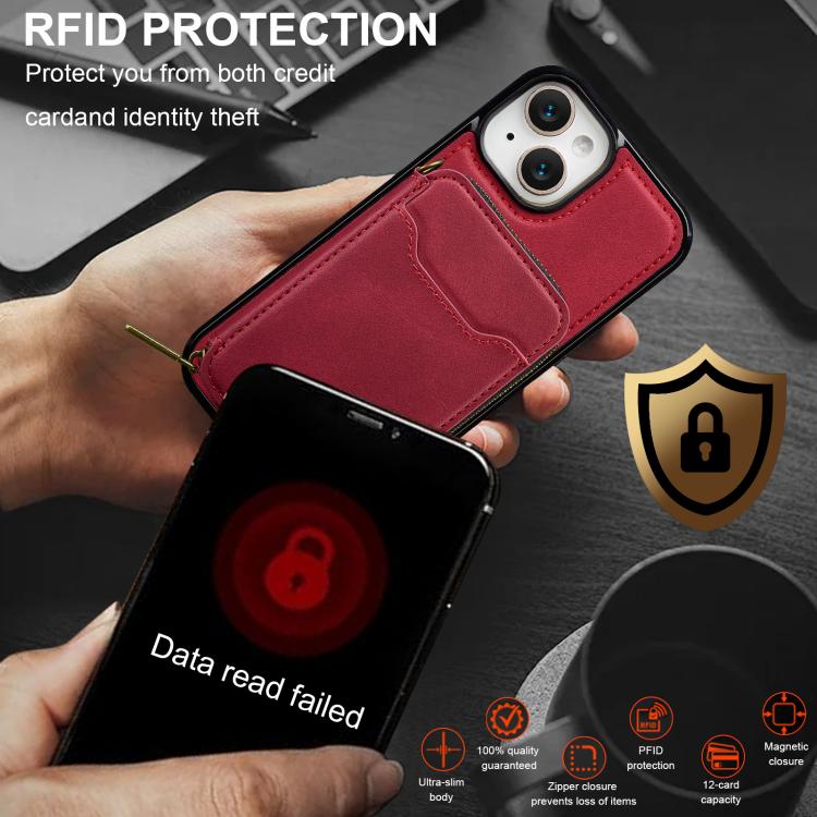 For iPhone 14 Plus LC.IMEEKE L6 Series Zipper Card Bag MagSafe Magnetic Phone Case