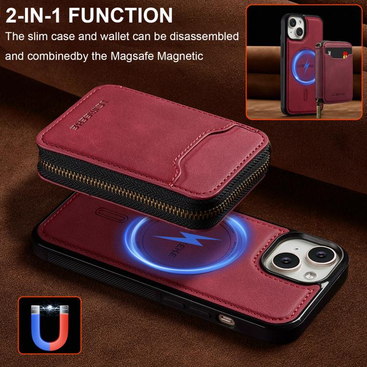 For iPhone 14 Plus LC.IMEEKE L6 Series Zipper Card Bag MagSafe Magnetic Phone Case