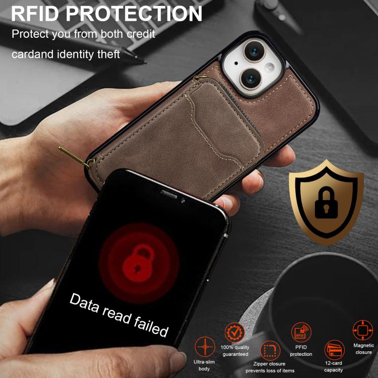 For iPhone 14 Plus LC.IMEEKE L6 Series Zipper Card Bag MagSafe Magnetic Phone Case