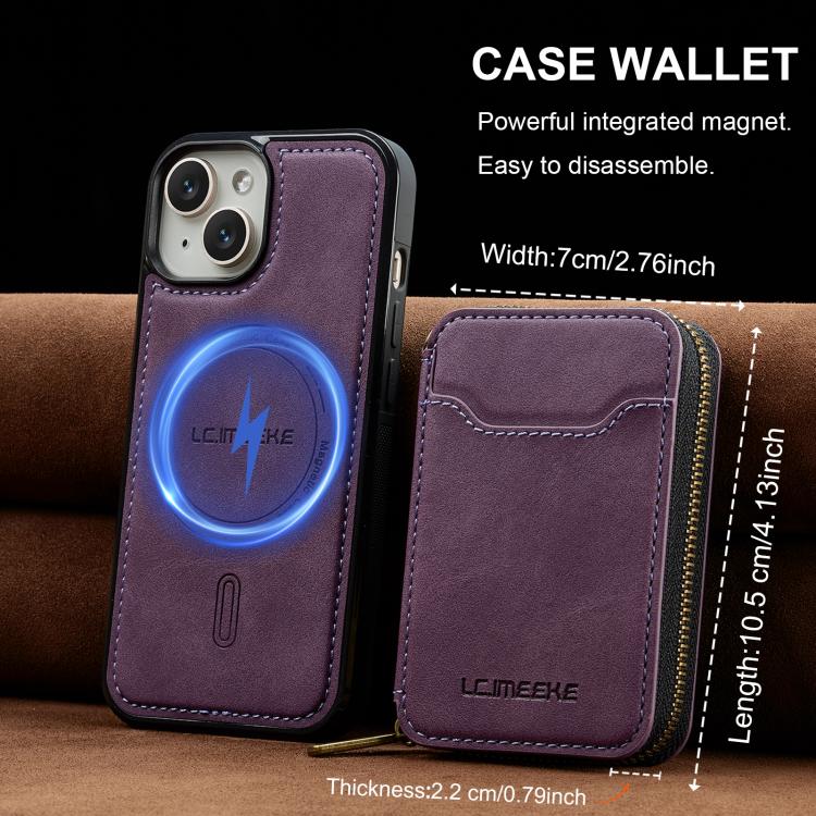 For iPhone 13 mini LC.IMEEKE L6 Series Zipper Card Bag MagSafe Magnetic Phone Case