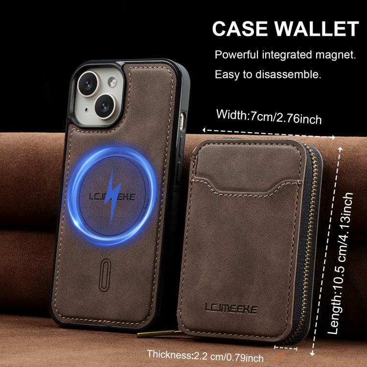 For iPhone 13 mini LC.IMEEKE L6 Series Zipper Card Bag MagSafe Magnetic Phone Case