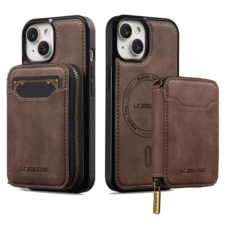 For iPhone 12 mini LC.IMEEKE L6 Series Zipper Card Bag MagSafe Magnetic Phone Case