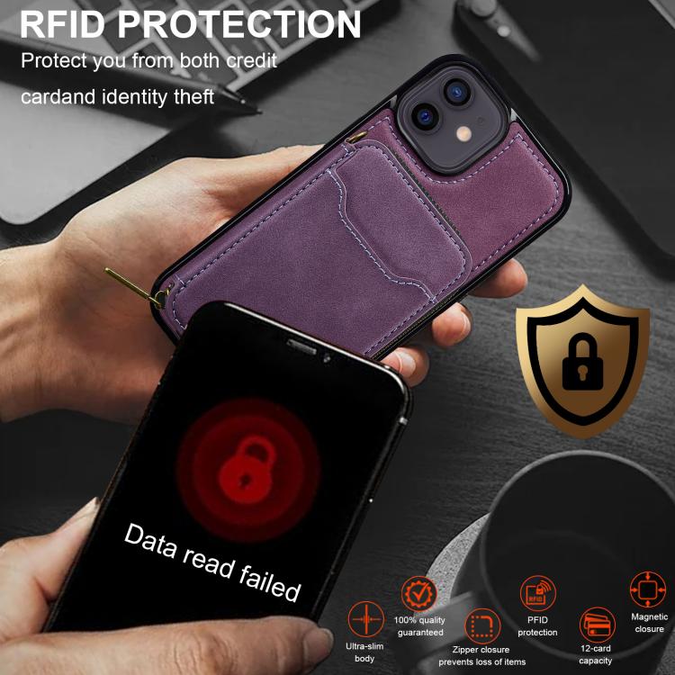 For iPhone 12 / 12 Pro LC.IMEEKE L6 Series Zipper Card Bag MagSafe Magnetic Phone Case