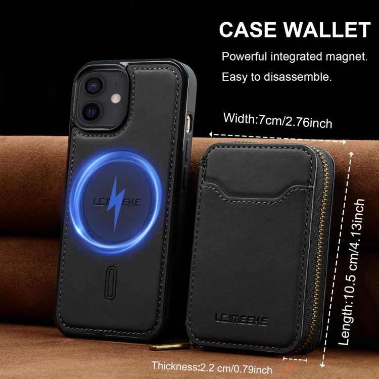 For iPhone 12 / 12 Pro LC.IMEEKE L6 Series Zipper Card Bag MagSafe Magnetic Phone Case