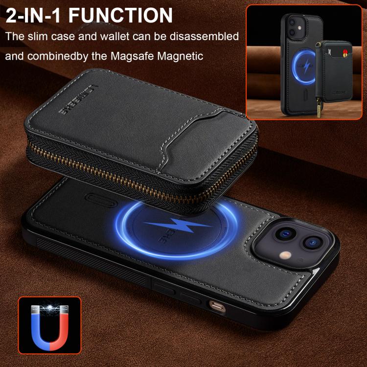For iPhone 12 / 12 Pro LC.IMEEKE L6 Series Zipper Card Bag MagSafe Magnetic Phone Case