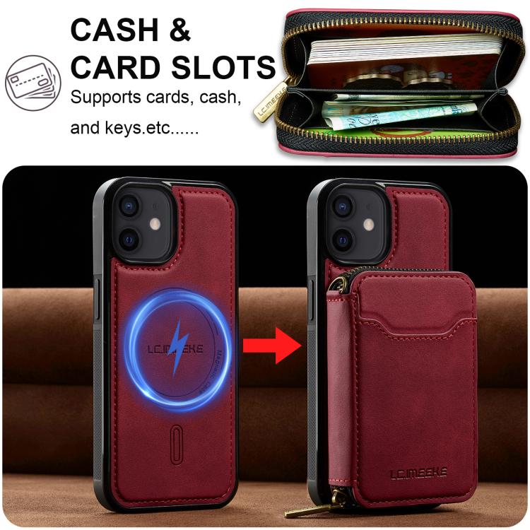 For iPhone 12 / 12 Pro LC.IMEEKE L6 Series Zipper Card Bag MagSafe Magnetic Phone Case