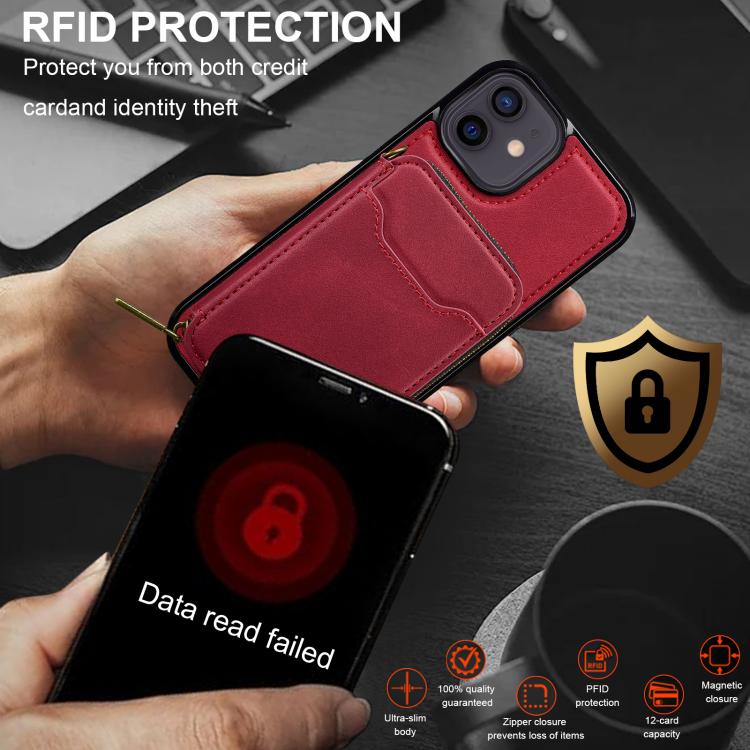 For iPhone 12 / 12 Pro LC.IMEEKE L6 Series Zipper Card Bag MagSafe Magnetic Phone Case