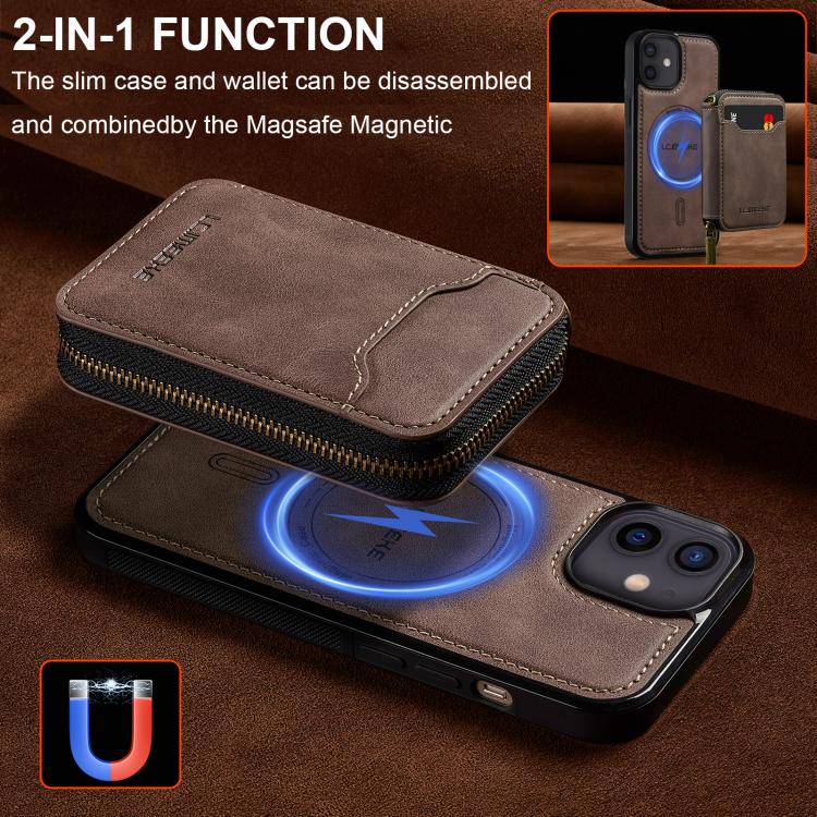 For iPhone 12 / 12 Pro LC.IMEEKE L6 Series Zipper Card Bag MagSafe Magnetic Phone Case