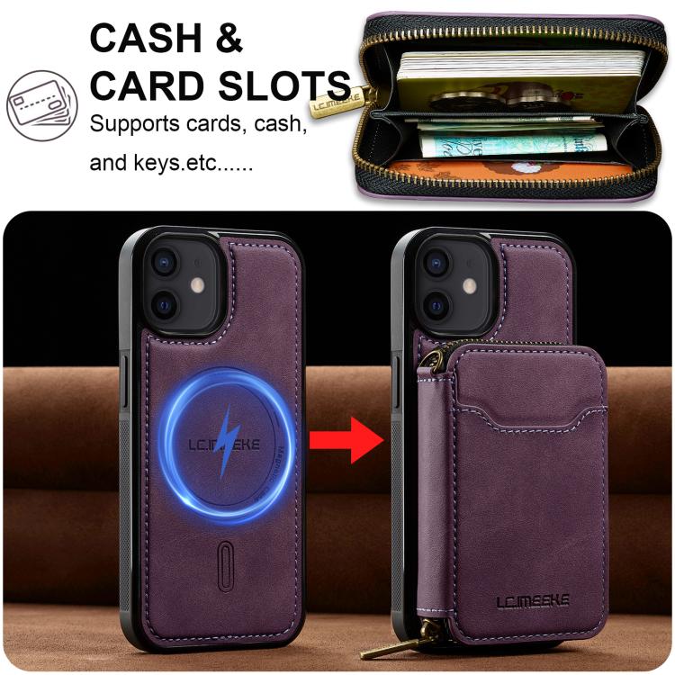 For iPhone 11 LC.IMEEKE L6 Series Zipper Card Bag MagSafe Magnetic Phone Case