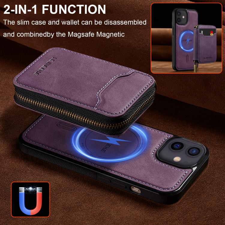 For iPhone 11 LC.IMEEKE L6 Series Zipper Card Bag MagSafe Magnetic Phone Case