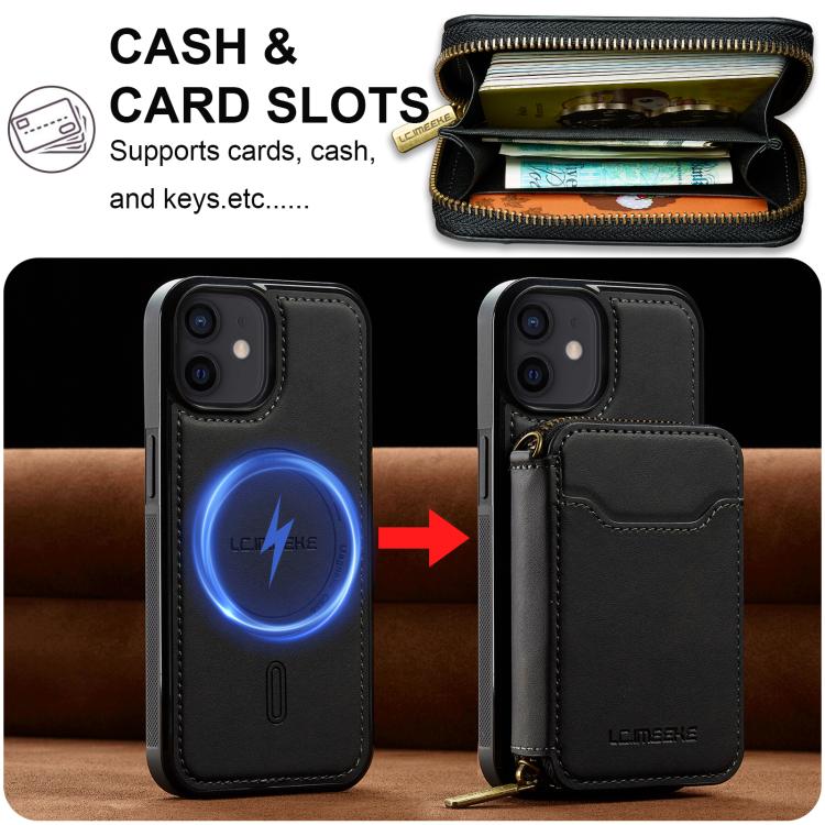 For iPhone 11 LC.IMEEKE L6 Series Zipper Card Bag MagSafe Magnetic Phone Case