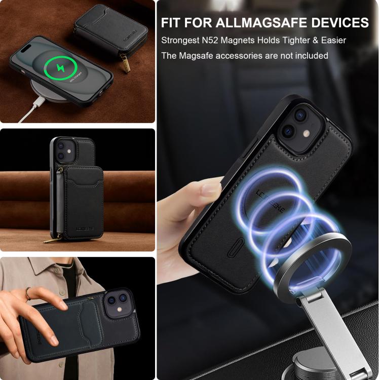 For iPhone 11 LC.IMEEKE L6 Series Zipper Card Bag MagSafe Magnetic Phone Case