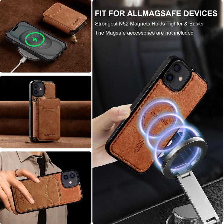 For iPhone 11 LC.IMEEKE L6 Series Zipper Card Bag MagSafe Magnetic Phone Case