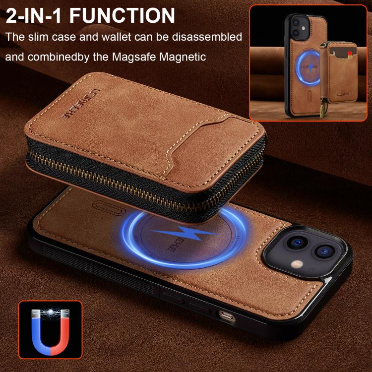 For iPhone 11 LC.IMEEKE L6 Series Zipper Card Bag MagSafe Magnetic Phone Case