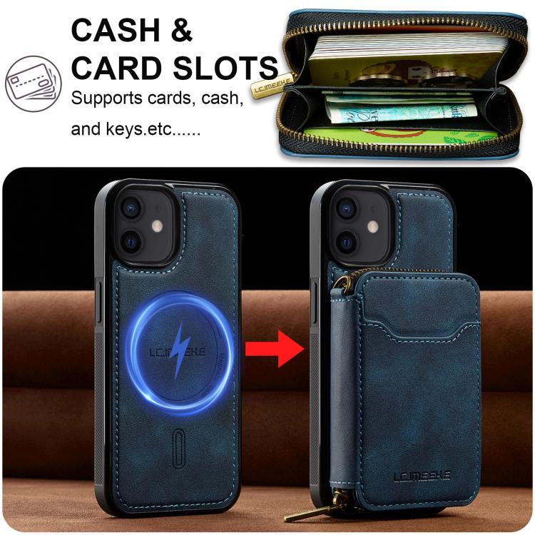 For iPhone 11 LC.IMEEKE L6 Series Zipper Card Bag MagSafe Magnetic Phone Case