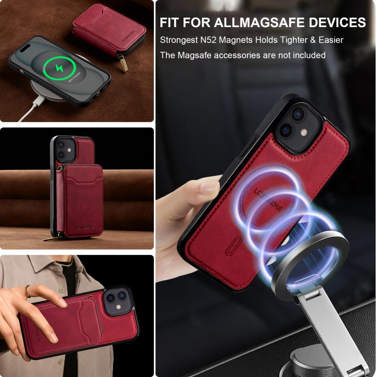 For iPhone 11 LC.IMEEKE L6 Series Zipper Card Bag MagSafe Magnetic Phone Case