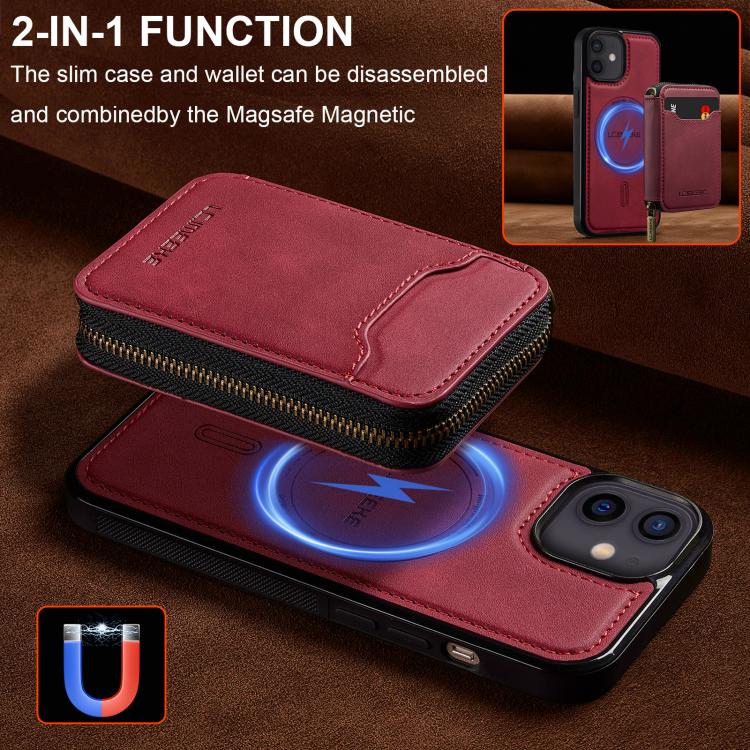 For iPhone 11 LC.IMEEKE L6 Series Zipper Card Bag MagSafe Magnetic Phone Case