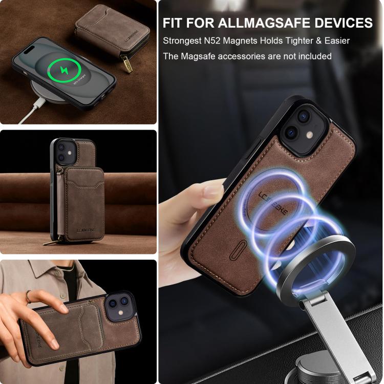 For iPhone 11 LC.IMEEKE L6 Series Zipper Card Bag MagSafe Magnetic Phone Case