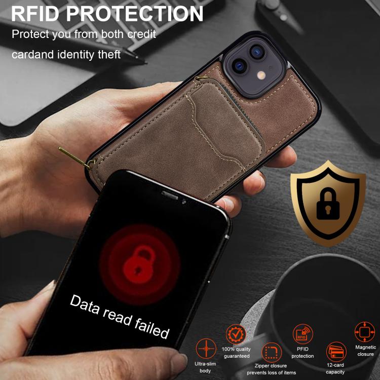 For iPhone 11 LC.IMEEKE L6 Series Zipper Card Bag MagSafe Magnetic Phone Case