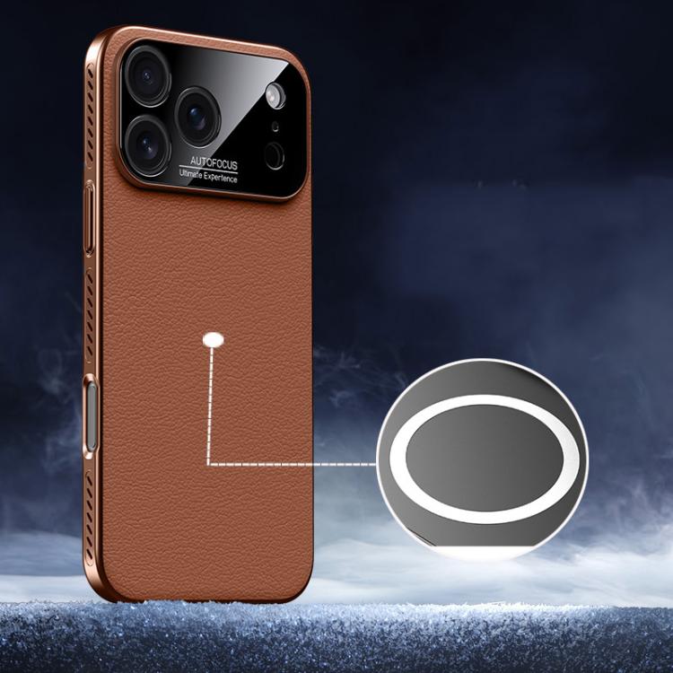For iPhone 17 Pro Max Soft Armor MagSafe Cooling Plain Leather Hybrid PC Phone Case