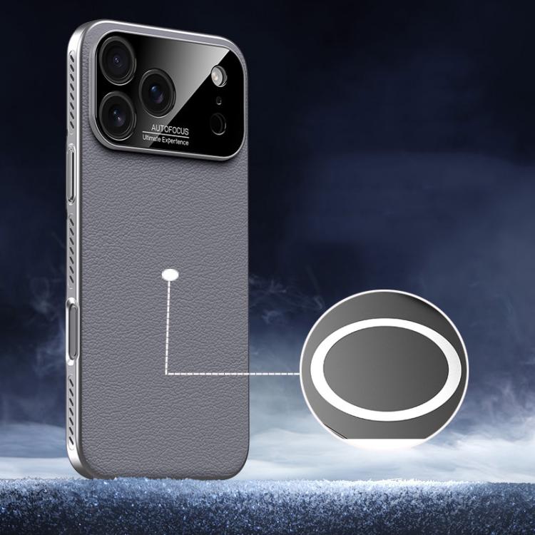 For iPhone 17 Pro Max Soft Armor MagSafe Cooling Plain Leather Hybrid PC Phone Case