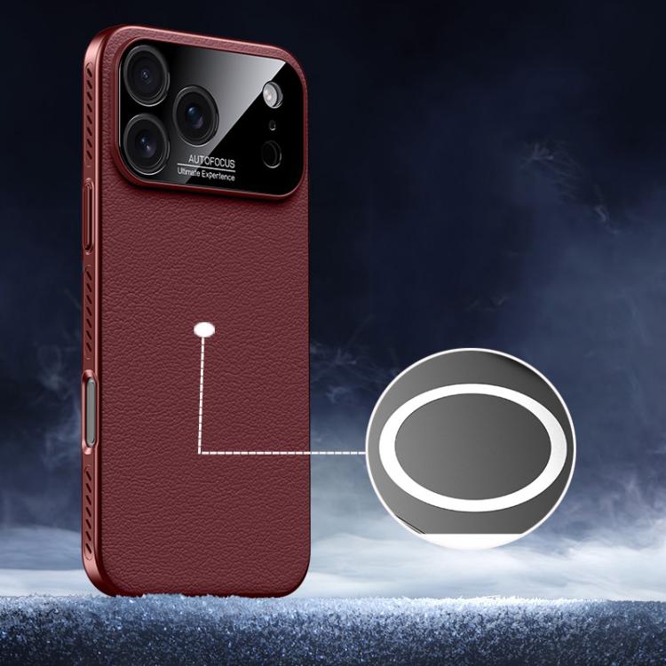 For iPhone 17 Pro Soft Armor MagSafe Cooling Plain Leather Hybrid PC Phone Case