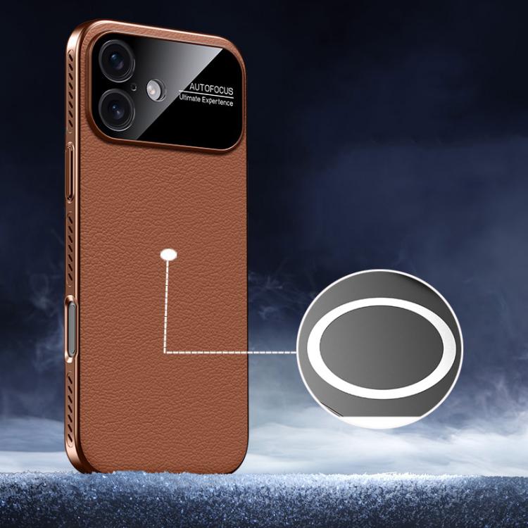 For iPhone 17 Soft Armor MagSafe Cooling Plain Leather Hybrid PC Phone Case