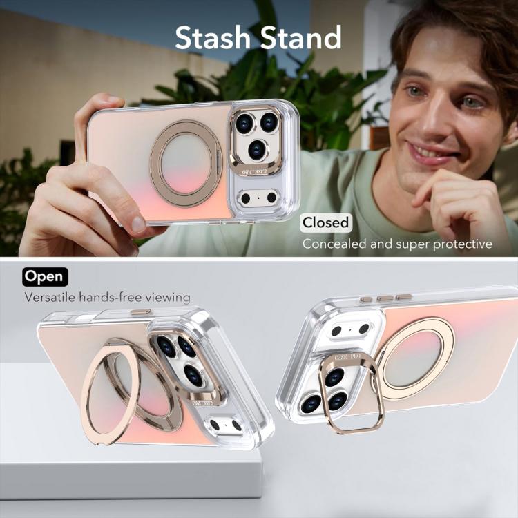 For iPhone 17 Pro Max Gradient Discolor Rotating Holder Lens Kickstand Magsafe Phone Case