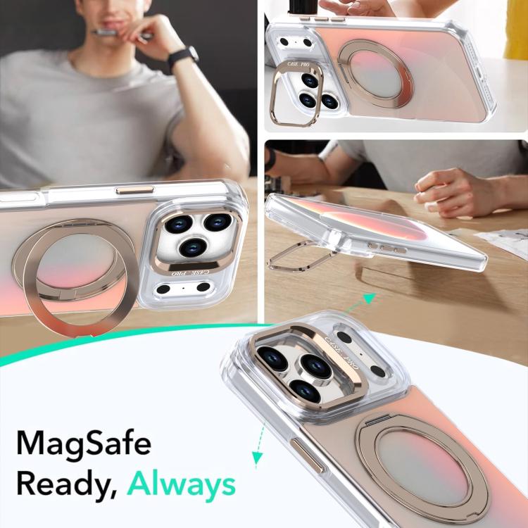 For iPhone 17 Pro Gradient Discolor Rotating Holder Lens Kickstand Magsafe Phone Case