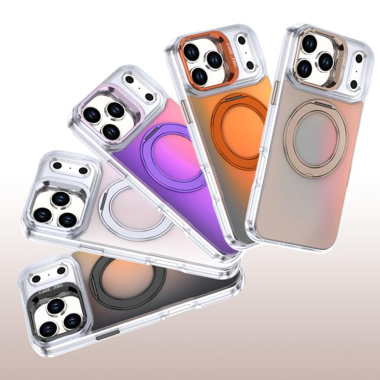 For iPhone 17 Pro Gradient Discolor Rotating Holder Lens Kickstand Magsafe Phone Case