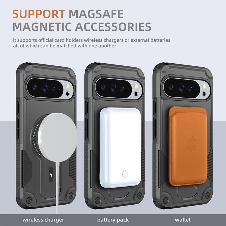 For Google Pixel 9 Pro XL / 10 Pro XL Armor MagSafe Holder PC Hybrid TPU Phone Case