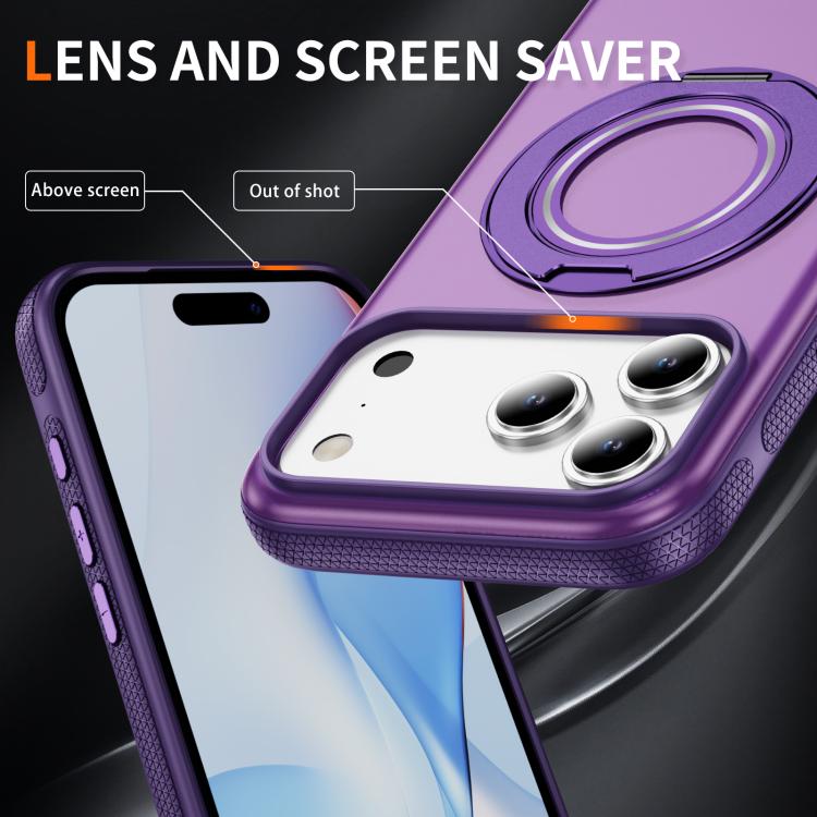 For iPhone 17 Pro Max Skin Feel Translucent PC Gear Holder C MagSafe Phone Case