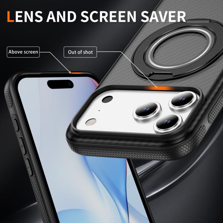 For iPhone 17 Pro Max Carbon Fiber Gear Holder C Type MagSafe Phone Case