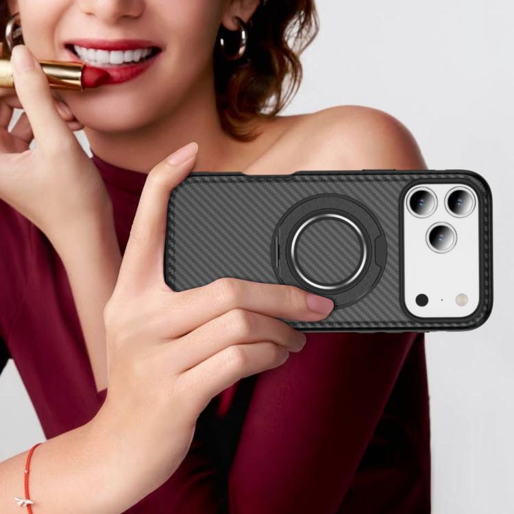 For iPhone 17 Pro Max Carbon Fiber Gear Holder C Type MagSafe Phone Case