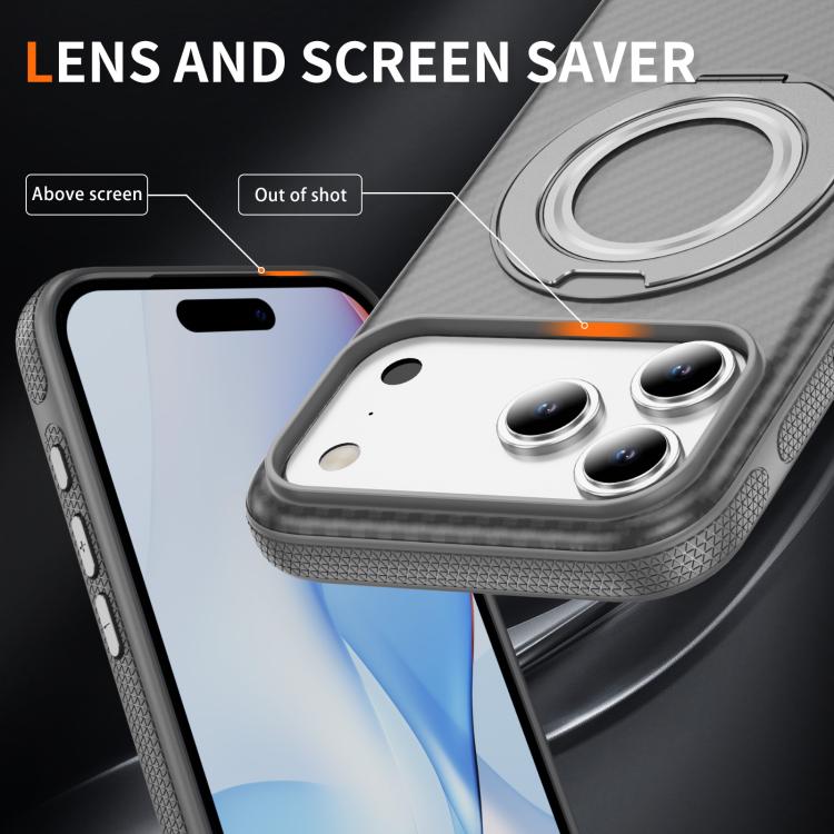 For iPhone 17 Pro Max Carbon Fiber Gear Holder C Type MagSafe Phone Case