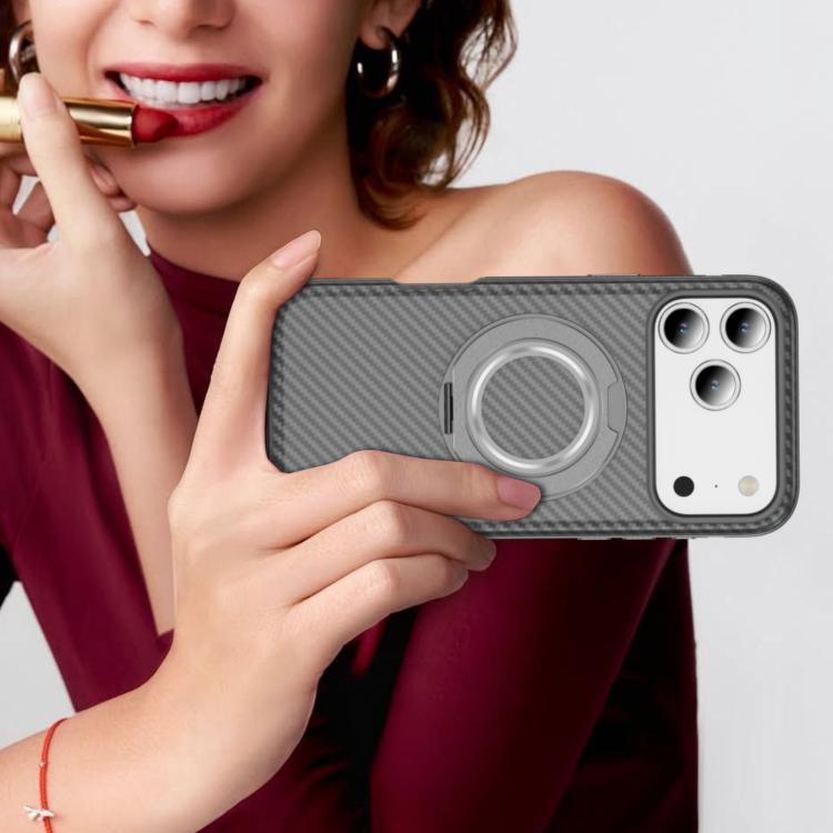 For iPhone 17 Pro Max Carbon Fiber Gear Holder C Type MagSafe Phone Case