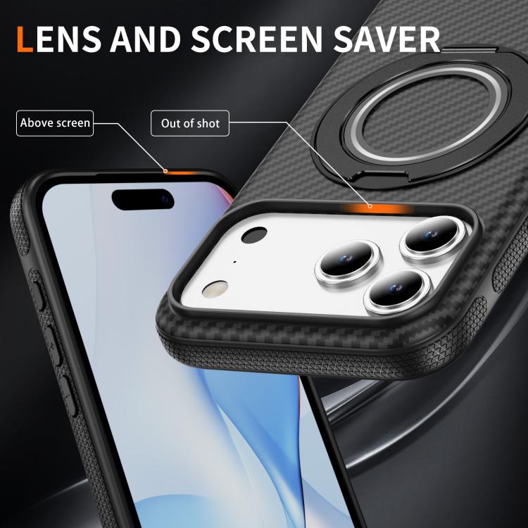 For iPhone 17 Pro Carbon Fiber Gear Holder C Type MagSafe Phone Case
