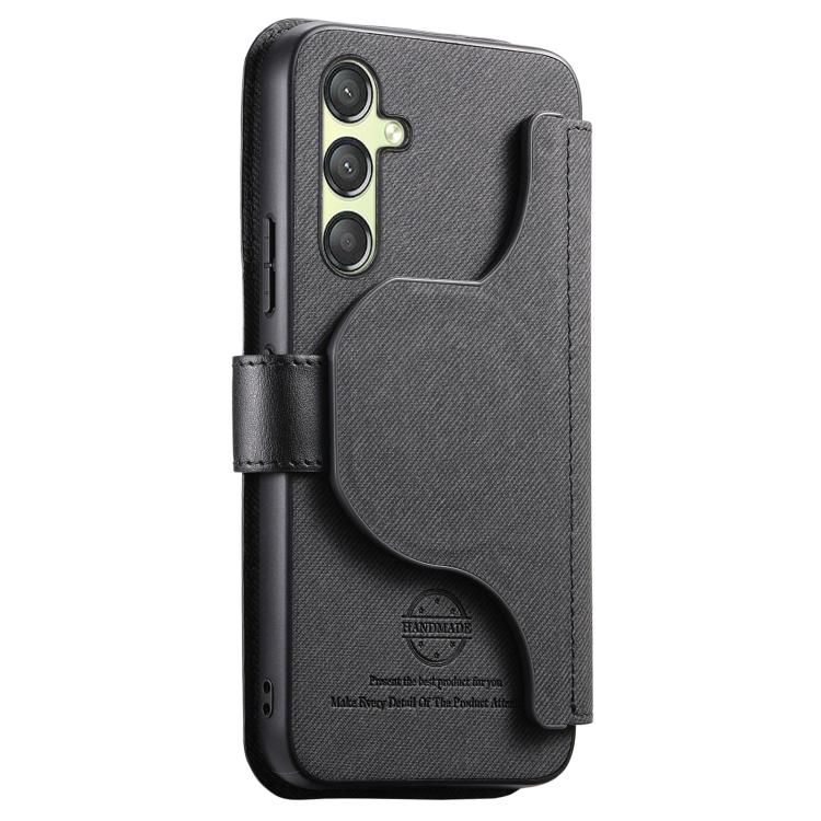 For Galaxy A25 5G Twill Fabric MagSafe RFID Anti-theft Zipper Wallet Leather Phone Case