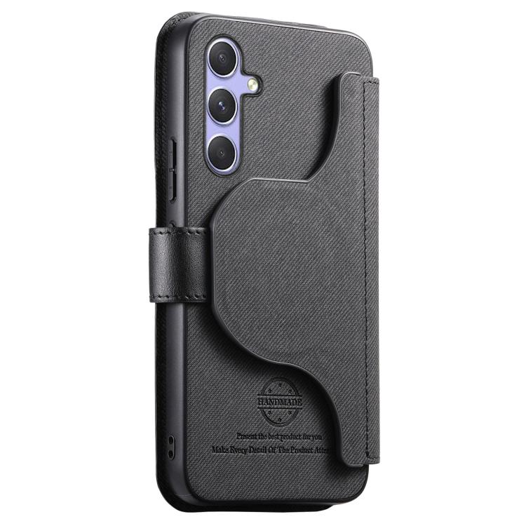 For Galaxy A34 5G Twill Fabric MagSafe RFID Anti-theft Zipper Wallet Leather Phone Case