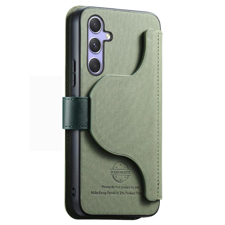 For Galaxy A54 5G Twill Fabric MagSafe RFID Anti-theft Zipper Wallet Leather Phone Case