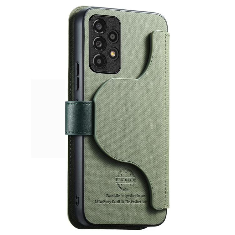 For Galaxy A33 5G Twill Fabric MagSafe RFID Anti-theft Zipper Wallet Leather Phone Case