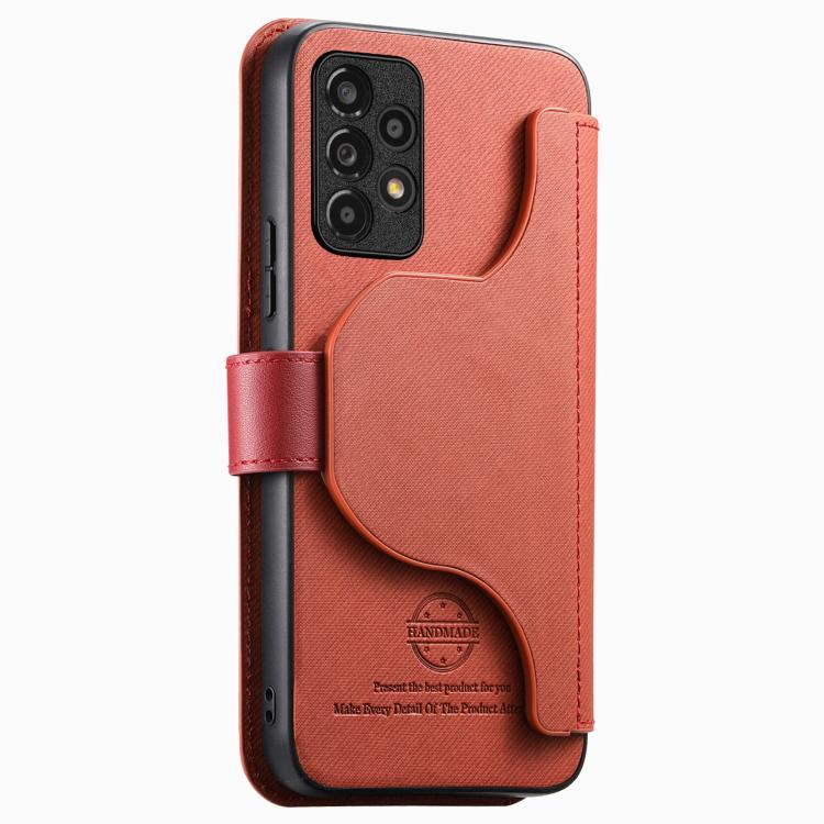 For Galaxy A33 5G Twill Fabric MagSafe RFID Anti-theft Zipper Wallet Leather Phone Case