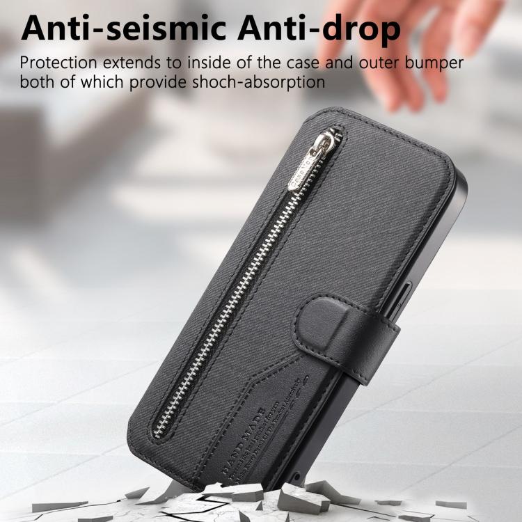 For Galaxy A35 5G Twill Fabric MagSafe RFID Anti-theft Zipper Wallet Leather Phone Case
